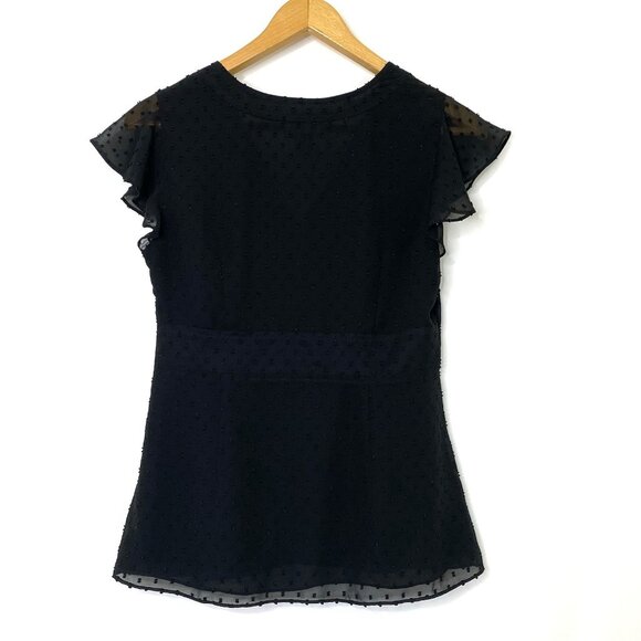 Ann Taylor LOFT Flutter Sleeve V Neck Blouse Womens size 4 Black - Picture 2 of 10